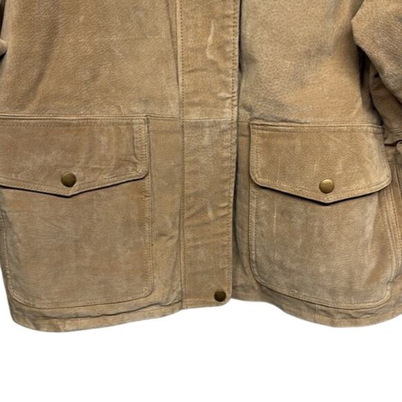 Vintage 1996 Northwest Territory Tan Leather Bomber Jacket Faux Fur Collar Large - Picture 8 of 13